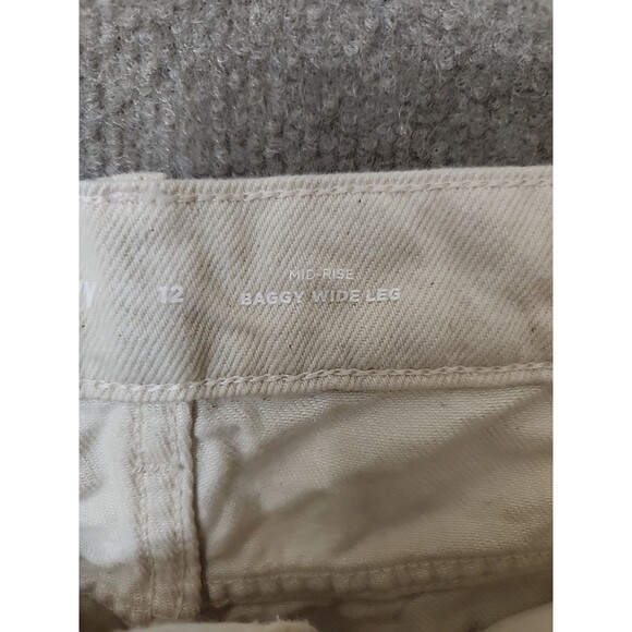 OLD NAVY Baggy Wide-Leg Jeans Womens 12 Ivory Non Stretch Y2K Mid Rise - Picture 9 of 11
